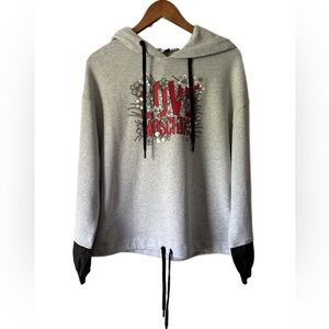 NWT Love Moschino Gray and Black Floral Red Logo Hoodie Sz 4 100% Cotton